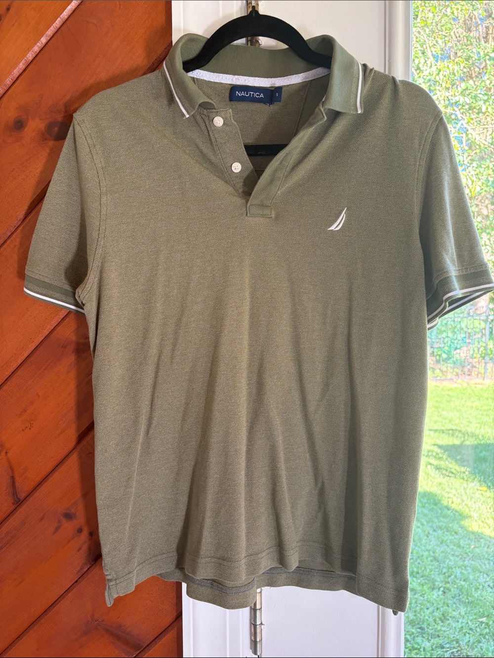 Nautica Olive Green Short Sleeve Polo with White Trim
